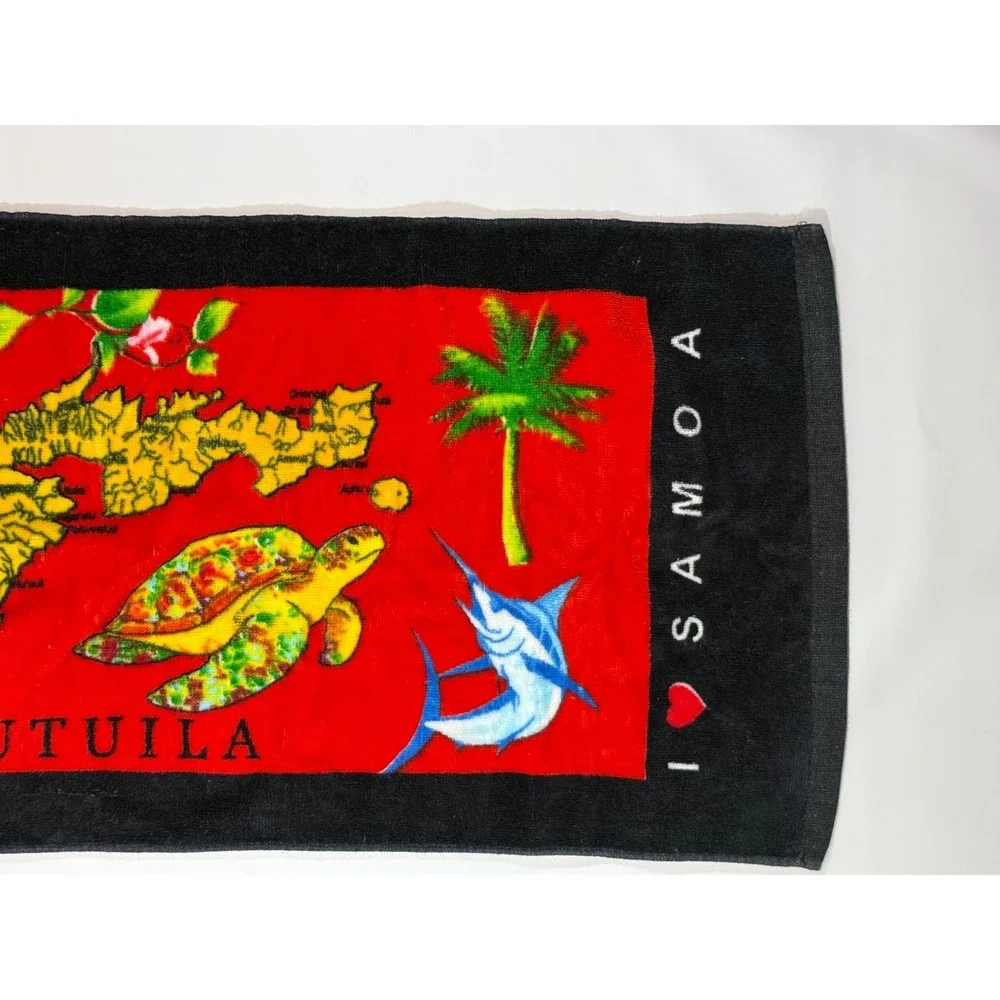 VTG Samoa‎ Tutuila Map Island Beach Towel 36x13 Souvenir Turtle Marlin Fish Sea